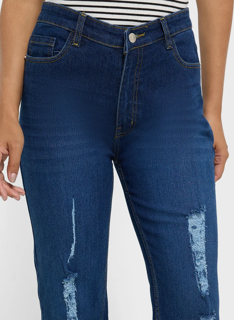 Ginger Ripped High Rise Skinny Jeans With Frayed Hem