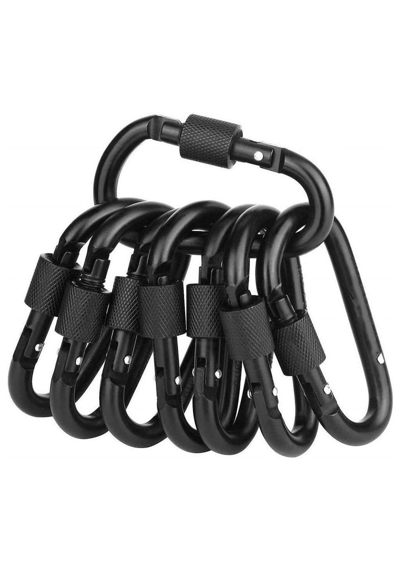ECVV 8PCS Locking Carabiner Clip D Ring Spring Snap Key Chain Hook 3' Screw Gate Hook Travel Aluminum Carabiners (Black)  - Image 1