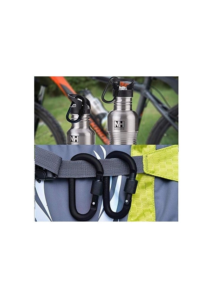 ECVV 8PCS Locking Carabiner Clip D Ring Spring Snap Key Chain Hook 3' Screw Gate Hook Travel Aluminum Carabiners (Black)  - Image 2