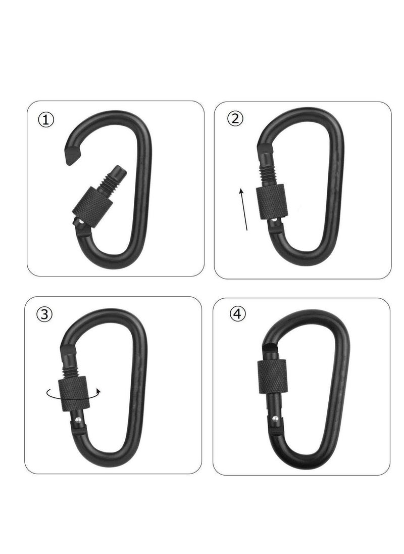 ECVV 8PCS Locking Carabiner Clip D Ring Spring Snap Key Chain Hook 3' Screw Gate Hook Travel Aluminum Carabiners (Black)  - Image 4