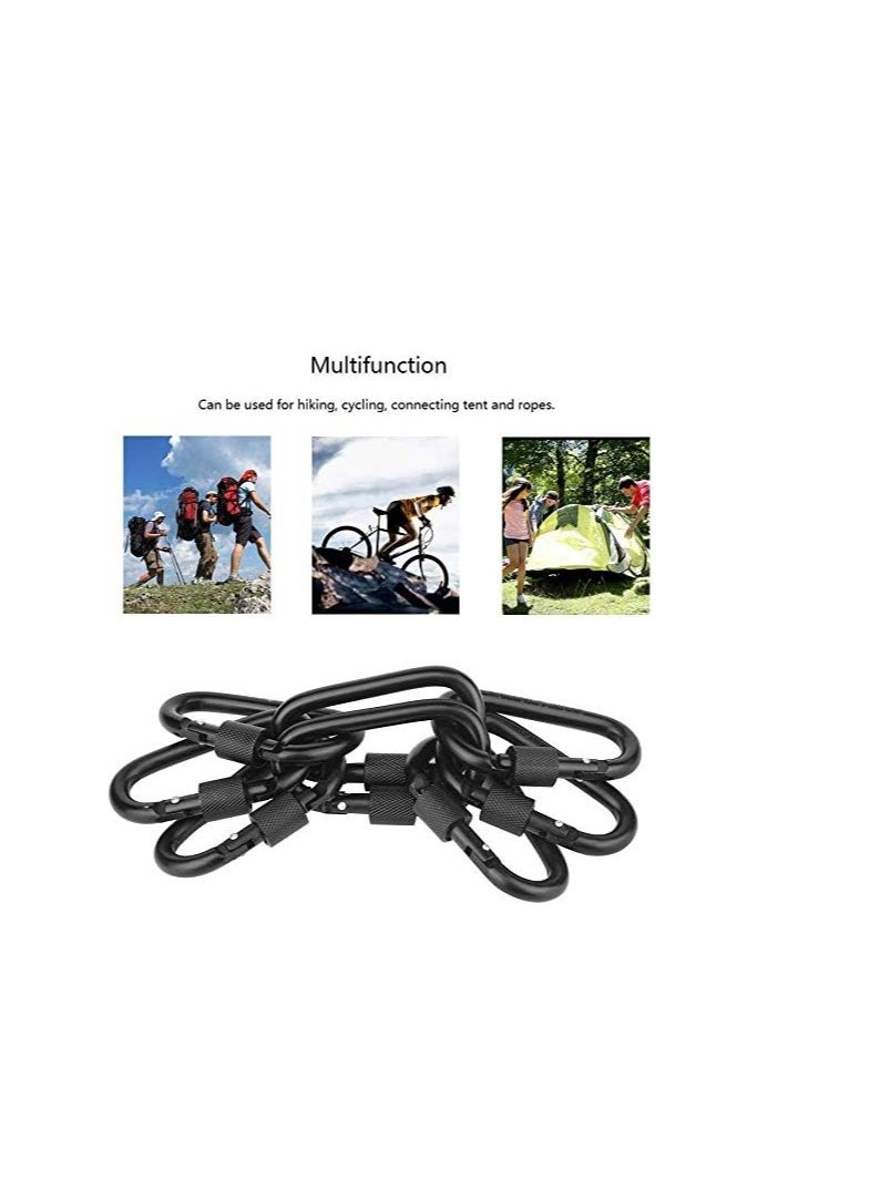ECVV 8PCS Locking Carabiner Clip D Ring Spring Snap Key Chain Hook 3' Screw Gate Hook Travel Aluminum Carabiners (Black)  - Image 5