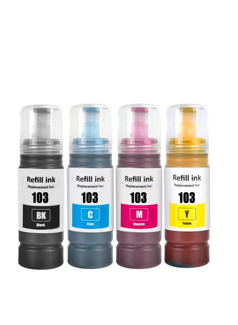 Printer ink 103 for EPSON for EcoTank ink Combo Set Full-Pack of 4 (Black Cyan Magenta Yellow) for L1110‎ L3110 L3111 L3150 L3151‎ L3156 L3160 L5190‎  - Image 1