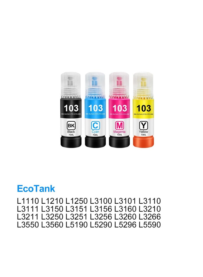 Printer ink 103 for EPSON for EcoTank ink Combo Set Full-Pack of 4 (Black Cyan Magenta Yellow) for L1110‎ L3110 L3111 L3150 L3151‎ L3156 L3160 L5190‎  - Image 2