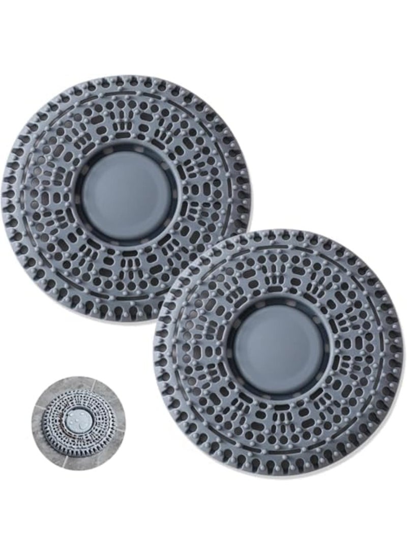 Shower Drain Hair Catcher, Premium Silicone Drain Protector u0026 Flat Shower Drain Cover, Bathroom Shower Installation Kit for Hair Trapping u0026 Clog Prevention (2 Pack,Gray) - Image 1