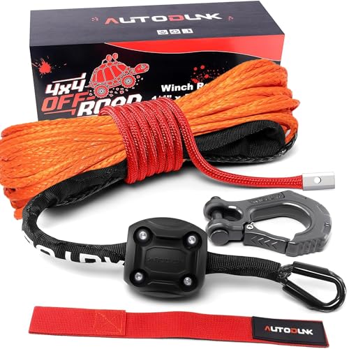 Autodunk Synthetic Winch Rope - 1/4" x 50ft 10,000LBS Winch Line with Protective Sleeve, Forged Winch Hook and Rubber Stopper, Synthetic Winch Cable for 4WD ATV UTV Offroad Vehicles Orange - Image 1