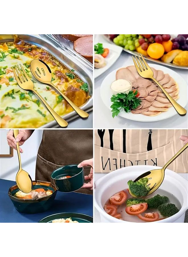 10 Piece Stainless Steel Serving Set Silvery Includes Spoons Forks Spatulas Tongs Dishwasher Safe - Image 4