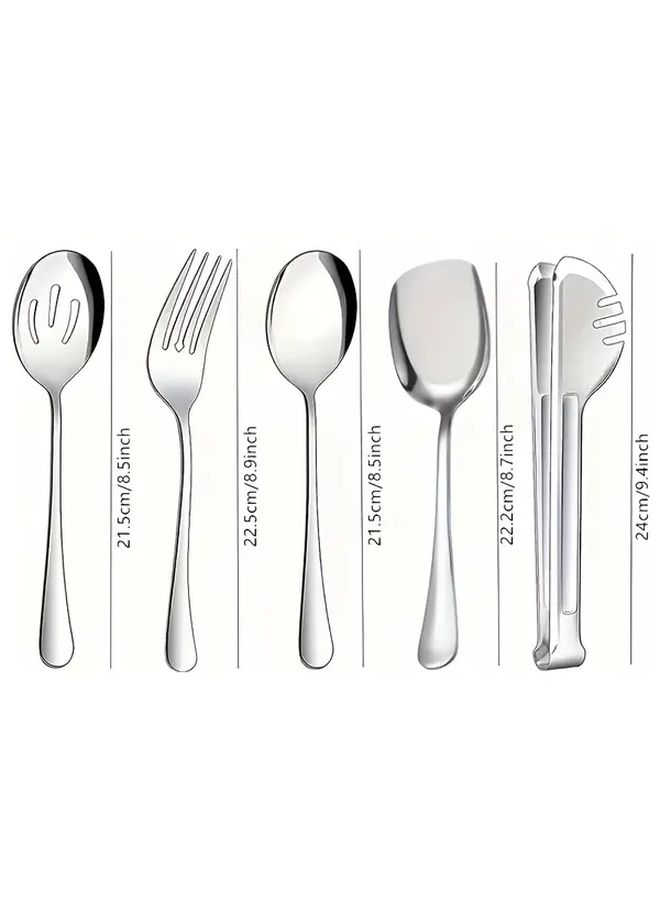 10 Piece Stainless Steel Serving Set Silvery Includes Spoons Forks Spatulas Tongs Dishwasher Safe - Image 3