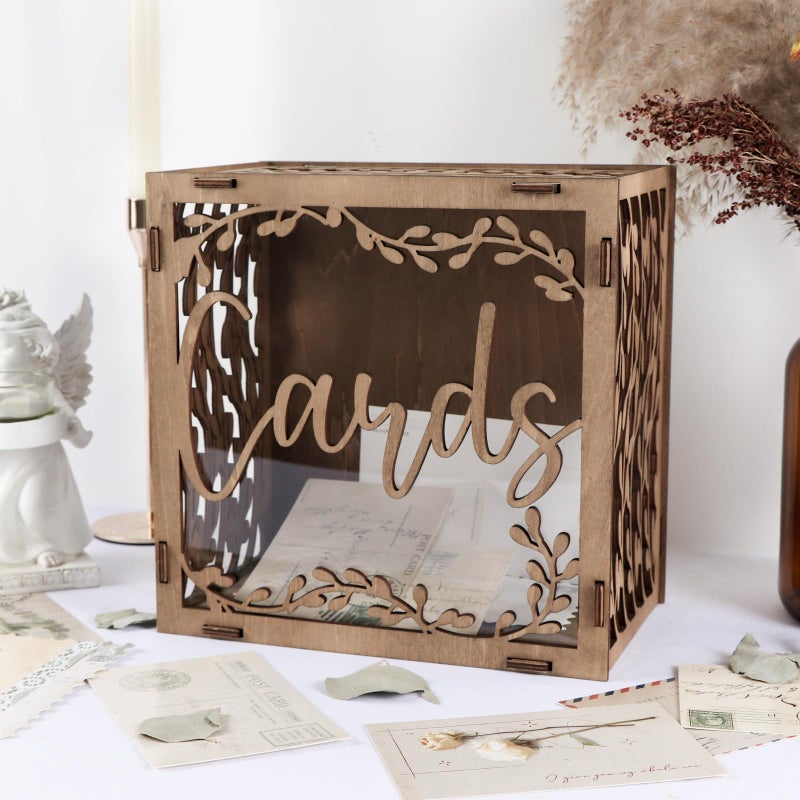 OurWarm Wedding Card Box for Reception Wooden Gift Box Card Holder with Acrylic Window Vintage Envelope Money Box for Rustic Wedding Graduation Party Birthday Baby Shower Decorations - Image 2