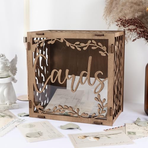 OurWarm Wedding Card Box for Reception Wooden Gift Box Card Holder with Acrylic Window Vintage Envelope Money Box for Rustic Wedding Graduation Party Birthday Baby Shower Decorations - Image 1