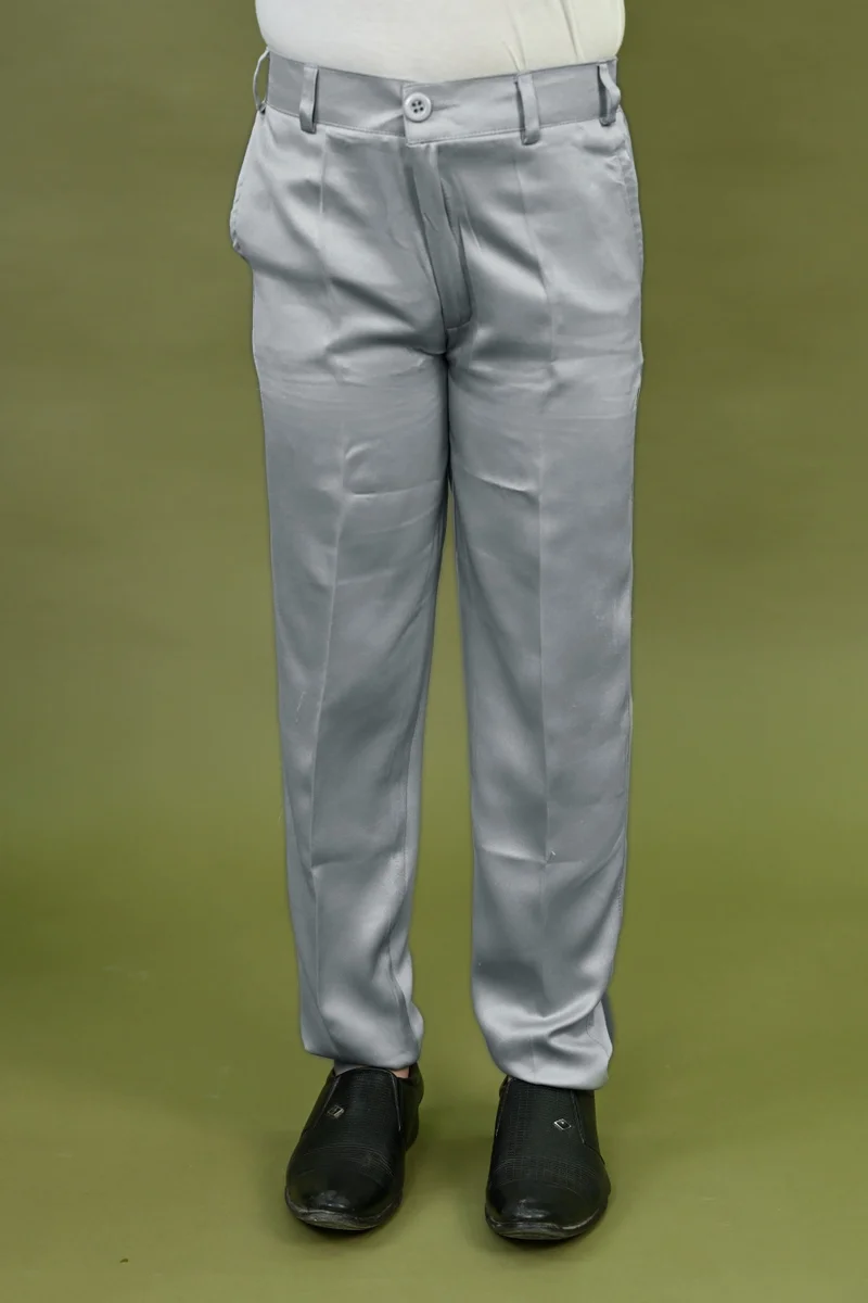BT DEZINES Grey Satin Sherwani and Pants Set for Boys