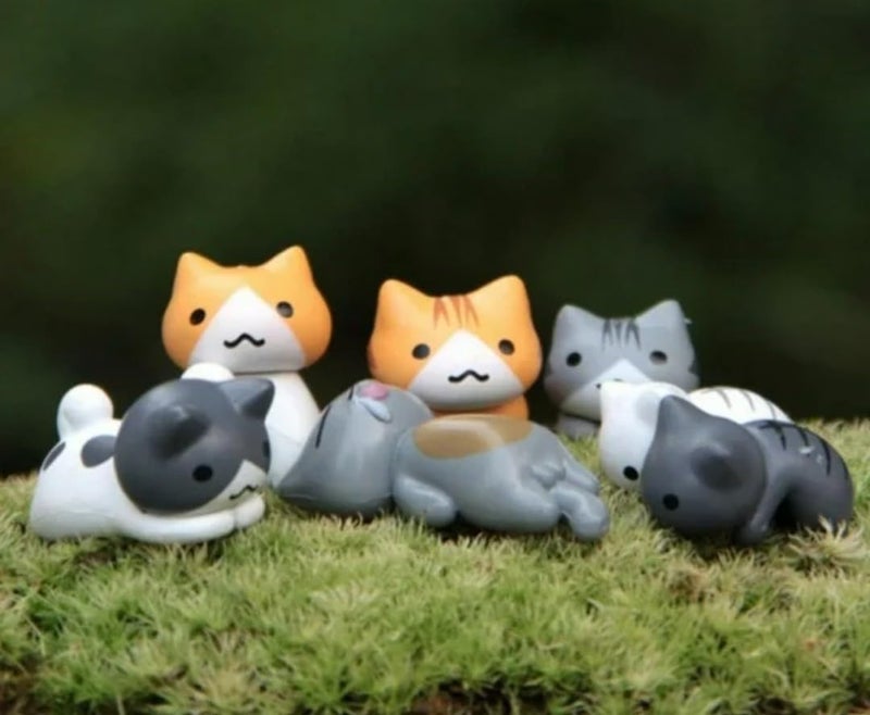 VRB Dec مجموعة تماثيل مصغرة VRB 4 قطع للديكور المنزلي، لوحة القيادة، عيد الحب، غرفة المعيشة، هدايا، تماثيل، عناصر تزيين الكعك، تماثيل للديكور المنزلي. (6 قطع قطة كسولة مصغرة) - Image 5