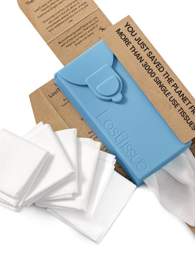 LastTissue LastObject The Reusable Organic Tissue Pack - Eco Friendly Handkerchiefs - Facial Tissues - Raccoon Blue - Image 1