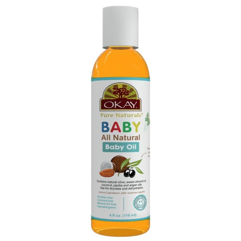 OKAY Okay Pure Naturals Baby Oil Baby Oil for Newborn For Dry Skin Scalp Bath Shower with Jojoba Coconut Almond Olive Unscented Fragrance Free 4 Fl Oz Pack of 1