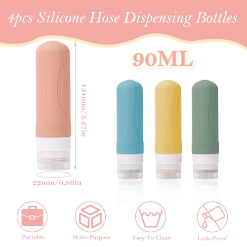 BendJoy 4 Pcs Travel Bottles For Toiletries With Organizer, 90Ml Silicone Shampoo Bottle Set For Shower Gel, Toiletry Essentials For Women Men - Image 2