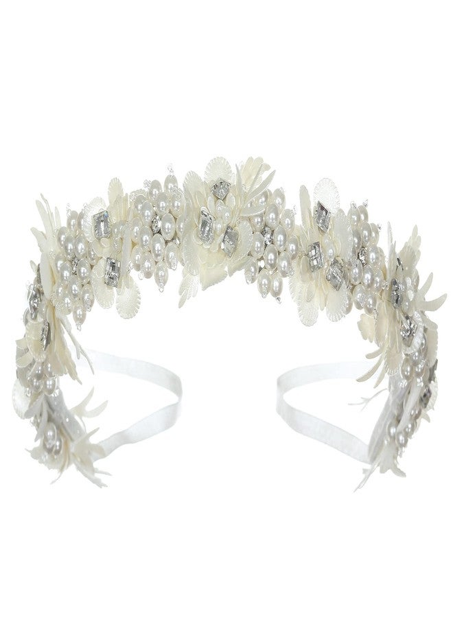 SAMKY Pearl Rhinestone Crystal Satin Communion Flower Wreath Headband T1303 - Image 1