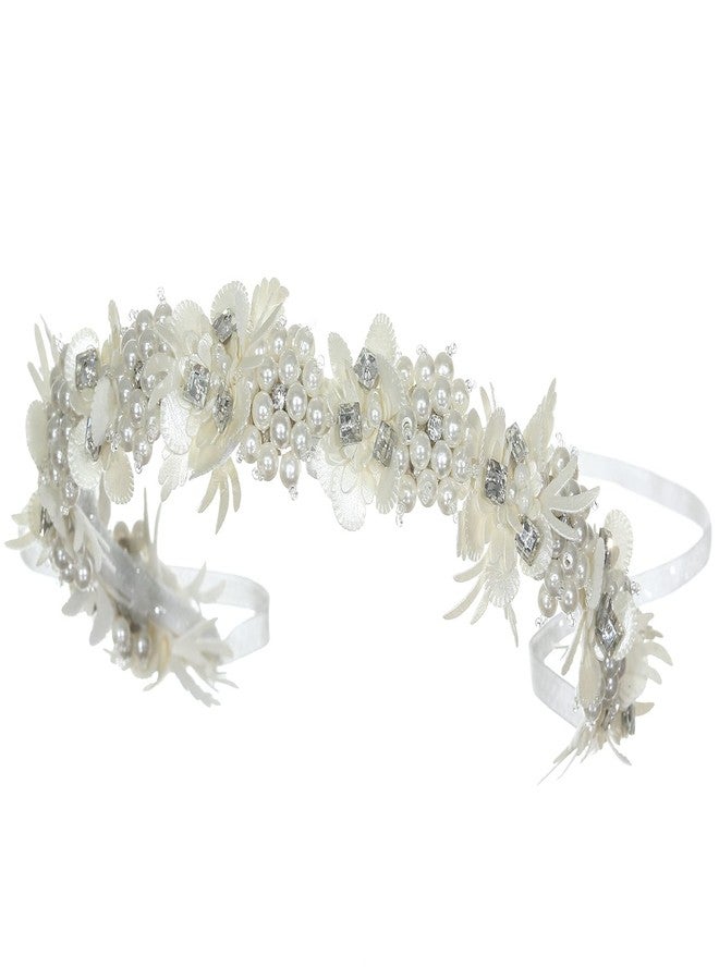 SAMKY Pearl Rhinestone Crystal Satin Communion Flower Wreath Headband T1303 - Image 2
