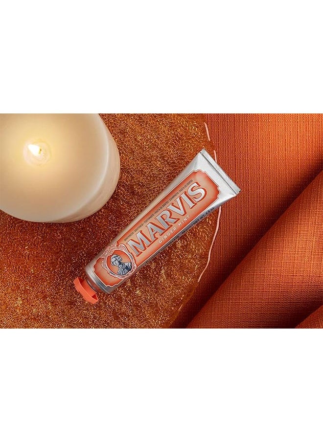 Marvis Ginger Mint Toothpaste 85ml, Prevent Tooth Decay, Tartar and Plaque Build Up, Fresh Breath and Tooth Whiting