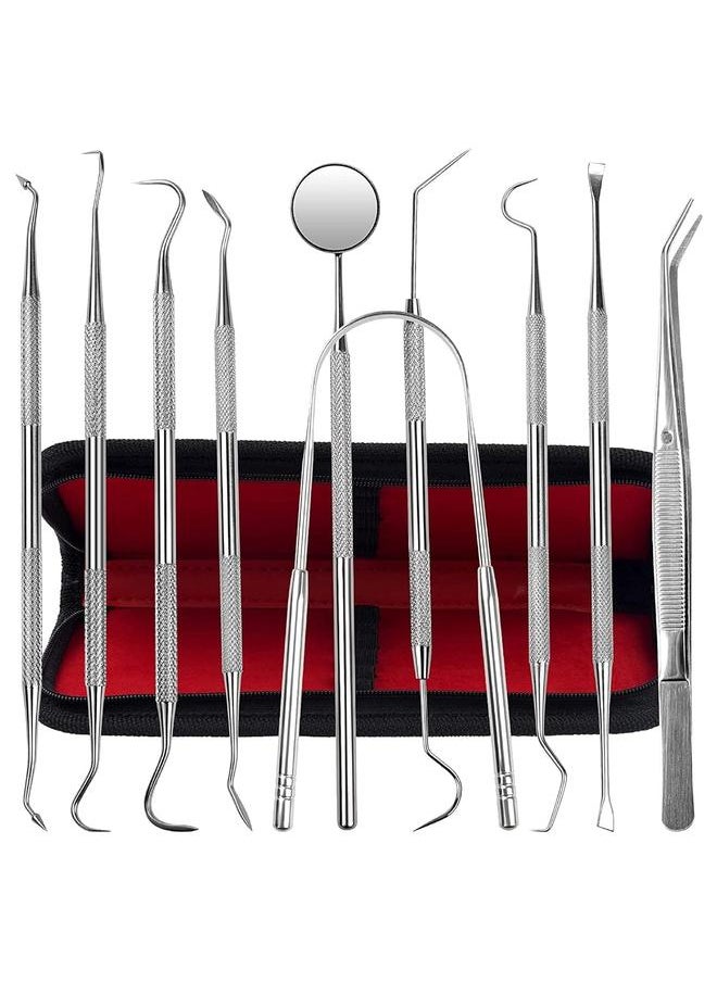yongsheng Dental Tools, 10 Pack Stainless Steel Plaque Remover Teeth Cleaning Tools Set, Oral Care Hygiene Kit with Plaque Cleaner, Tartar Picks  - Image 1