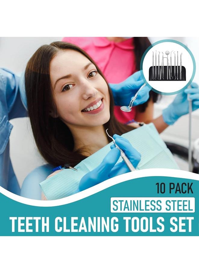 yongsheng Dental Tools, 10 Pack Stainless Steel Plaque Remover Teeth Cleaning Tools Set, Oral Care Hygiene Kit with Plaque Cleaner, Tartar Picks  - Image 2