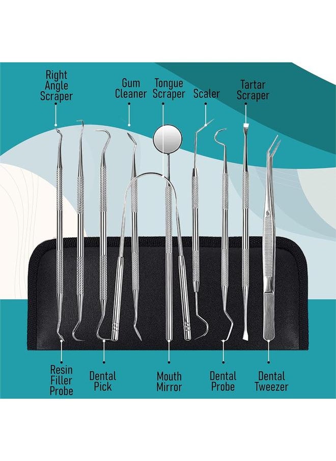 yongsheng Dental Tools, 10 Pack Stainless Steel Plaque Remover Teeth Cleaning Tools Set, Oral Care Hygiene Kit with Plaque Cleaner, Tartar Picks  - Image 3