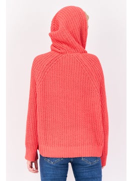 Aerie Women Hooded Crochet Sweater, Red  - Image 3