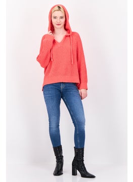 Aerie Women Hooded Crochet Sweater, Red  - Image 4