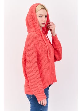 Aerie Women Hooded Crochet Sweater, Red  - Image 2