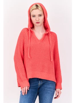 Aerie Women Hooded Crochet Sweater, Red  - Image 1