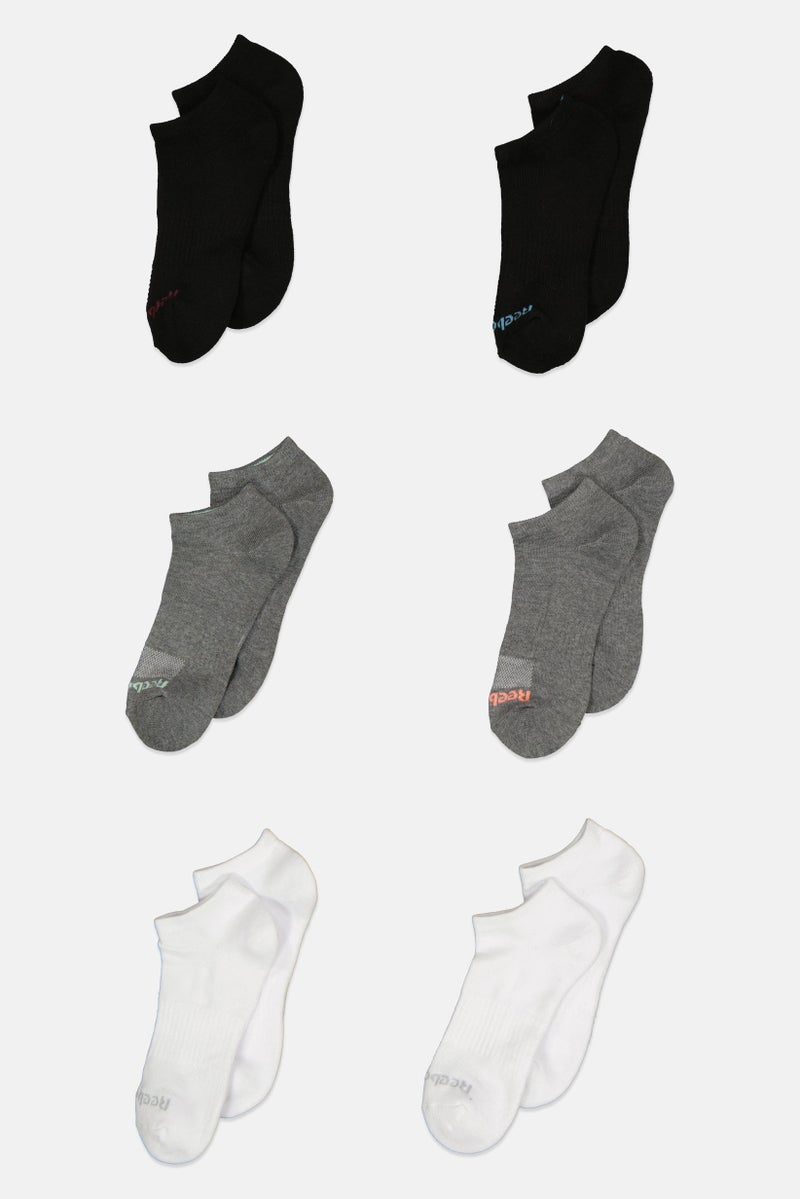 Reebok Women 6 Pairs Brand Logo Low Cut Socks, Black/White/Grey - Image 1
