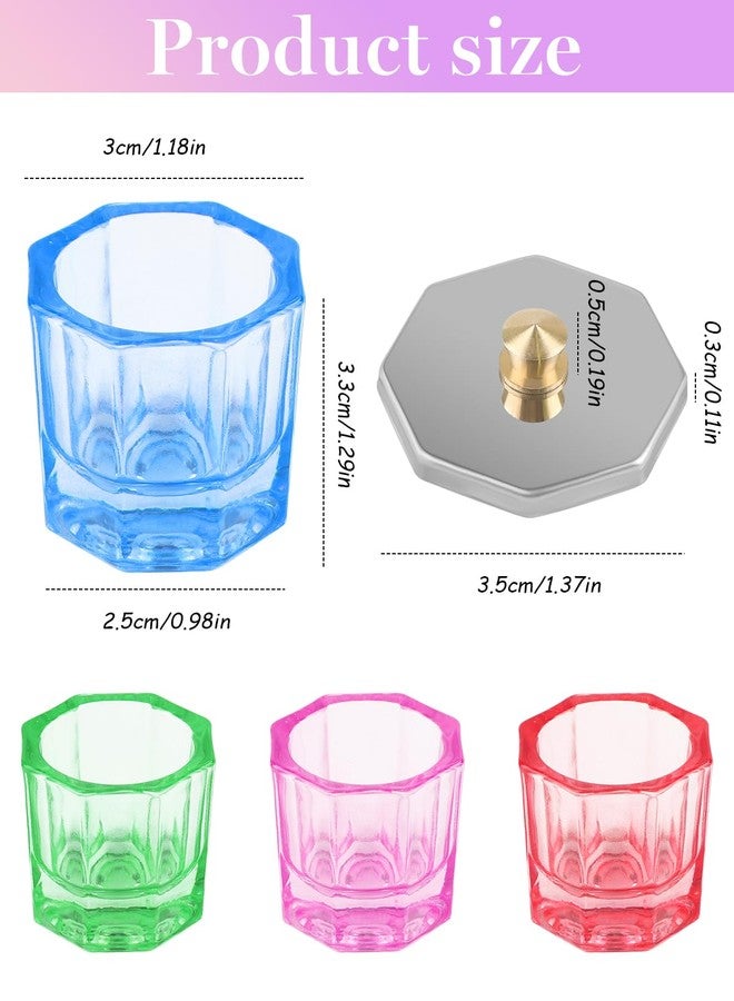 TOROKOM 4 Colors Dappen Dish for Acrylic Nails, Glass Crystal Acrylic Powder Holder with Lid Nail Art Acrylic Liquid Cups Nail Crystal Bowl Glassware Tools for Nail Art Manicure - Image 2