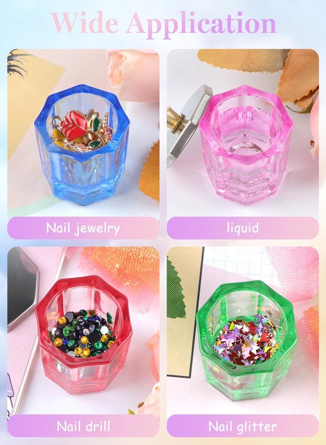 TOROKOM 4 Colors Dappen Dish for Acrylic Nails, Glass Crystal Acrylic Powder Holder with Lid Nail Art Acrylic Liquid Cups Nail Crystal Bowl Glassware Tools for Nail Art Manicure - Image 3
