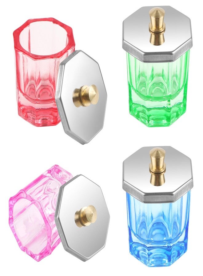 TOROKOM 4 Colors Dappen Dish for Acrylic Nails, Glass Crystal Acrylic Powder Holder with Lid Nail Art Acrylic Liquid Cups Nail Crystal Bowl Glassware Tools for Nail Art Manicure - Image 1