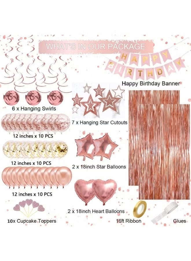 Woofixer Rose Gold Birthday Party Decorations Set Balloons Happy Birthday Banner Tinsel Curtain Heart Foil Balloons Glitter Balloon Kit for Girls Women Birthday Party Supplies - Image 4