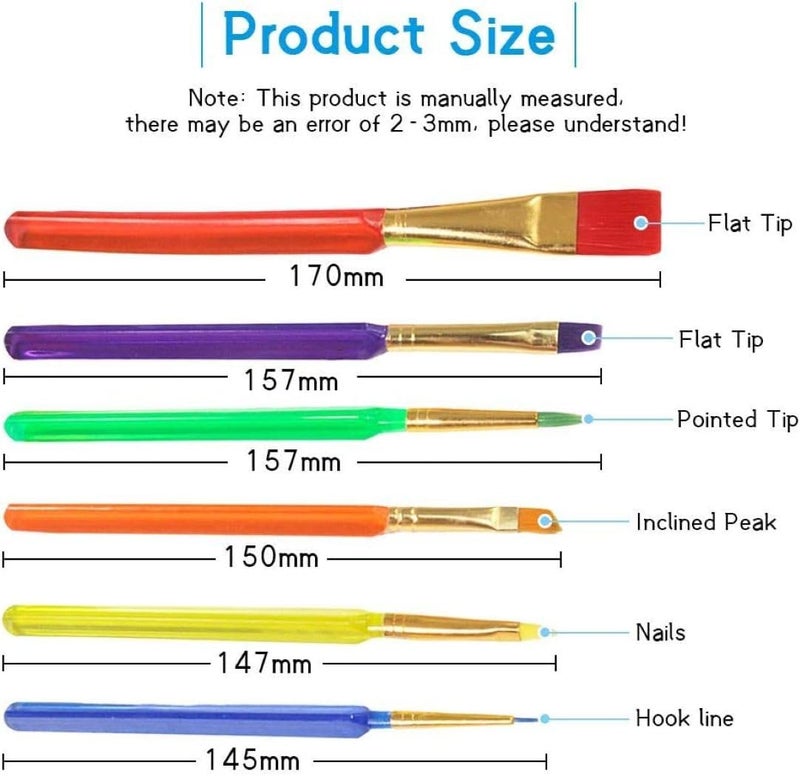 KABEER ART Set of 6 Different Sizes Synthetic Flat Paint Brush for Nail Brush Art, Artist Acrylic Painting(Synthetic Hair;Plastic) - Image 2