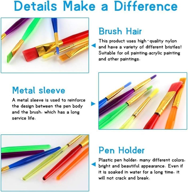 KABEER ART Set of 6 Different Sizes Synthetic Flat Paint Brush for Nail Brush Art, Artist Acrylic Painting(Synthetic Hair;Plastic) - Image 3