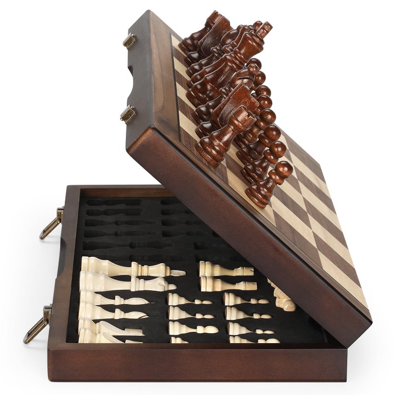 Hurdaos Magnetic Wooden Chess Set for Adults Kids 17 Chess Board with Handmade Pieces Folding Portable Travel Unique Chess Sets Game for Tournament Professional Beginner - Image 2