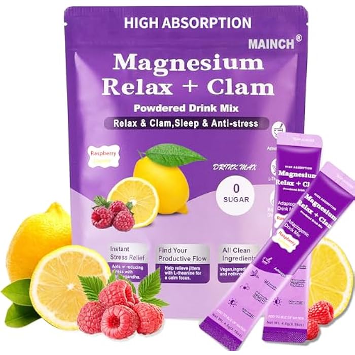 MAINCH Calm Magnesium Powder,Natural Calm Powdered Drink,Cortisol Drink Mix for L-Theanine,Ashwagandha,Magnesium Glycinate,Anti-Stress Drink Mix Powder,Ashwagandha Supplements for Relaxation Sleep-20 Packet - Image 1