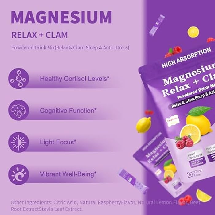 MAINCH Calm Magnesium Powder,Natural Calm Powdered Drink,Cortisol Drink Mix for L-Theanine,Ashwagandha,Magnesium Glycinate,Anti-Stress Drink Mix Powder,Ashwagandha Supplements for Relaxation Sleep-20 Packet - Image 3