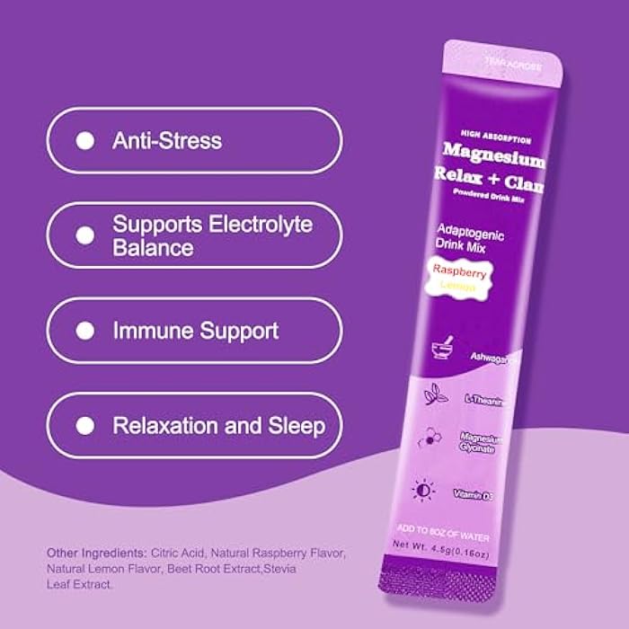 MAINCH Calm Magnesium Powder,Natural Calm Powdered Drink,Cortisol Drink Mix for L-Theanine,Ashwagandha,Magnesium Glycinate,Anti-Stress Drink Mix Powder,Ashwagandha Supplements for Relaxation Sleep-20 Packet - Image 5