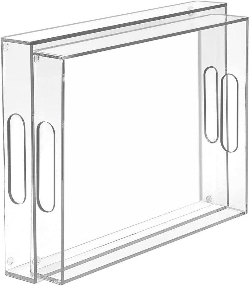 MaxGear Acrylic Decorative Tray Serving Trays with Handles 16 inches Set of 2 Clear Decorative Coffee Table Nesting Trays Ottoman Tray for Food Tea Snacks Drink Kitchen Vanity