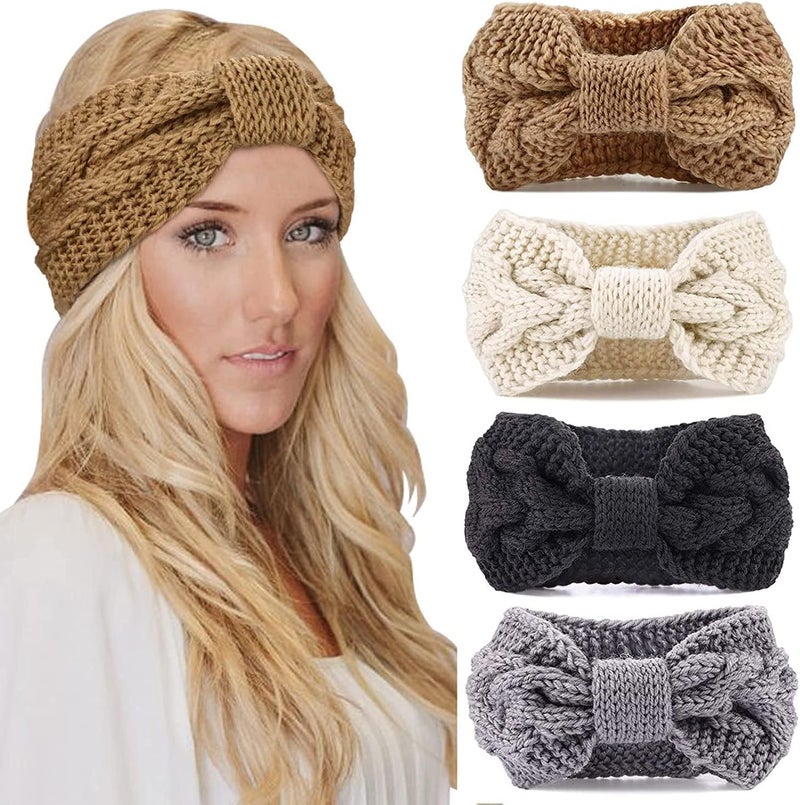 DRESHOW Winter Knit Chunky Headbands for Women Crochet Turban Knitted Ear Warmer Head Wrap Winter Accessories 4 Pack - Image 1