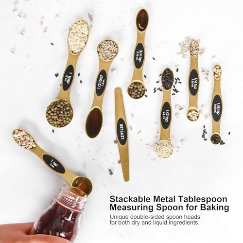 BIDFUL Magnetic Measuring Spoons Set Stainless Steel with Leveler-9pcs Stackable Measuring Cups for Baking-Measuring Cups and Spoon Set Kitchen Gadgets Apartment Essentials Fits in Spice Jars - Image 5