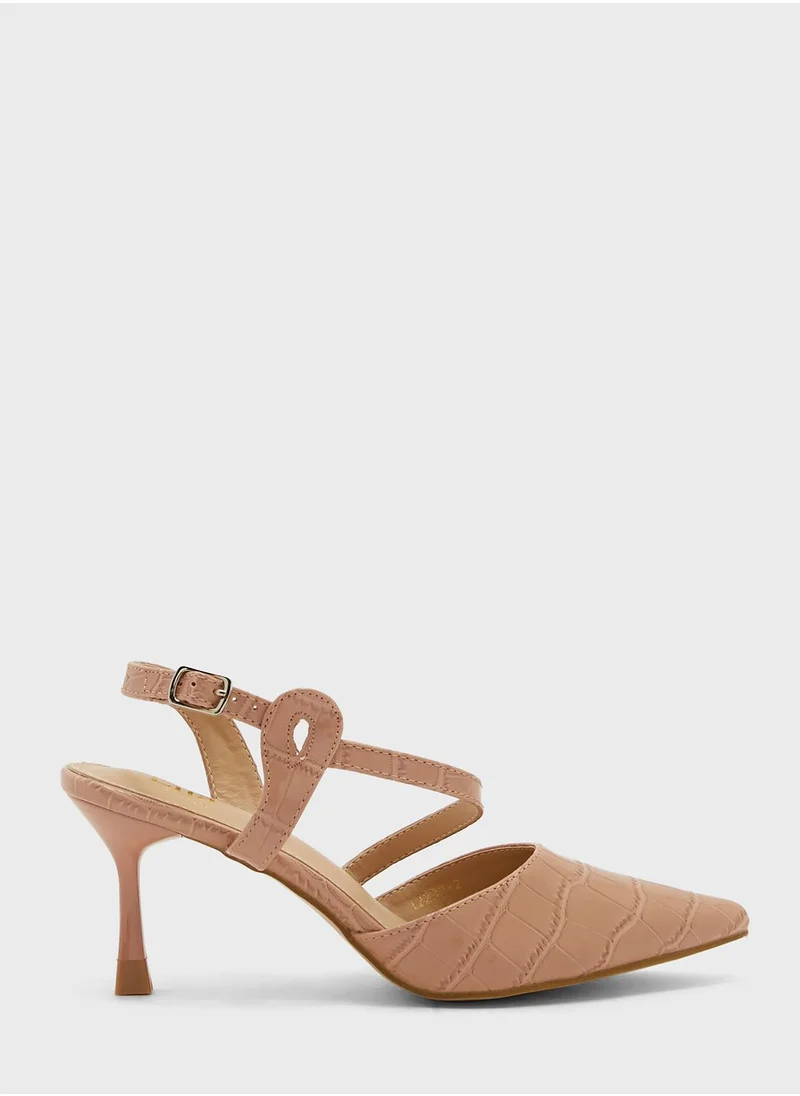 ELLA Croc Effect Shiny Asymetric Strap Pump