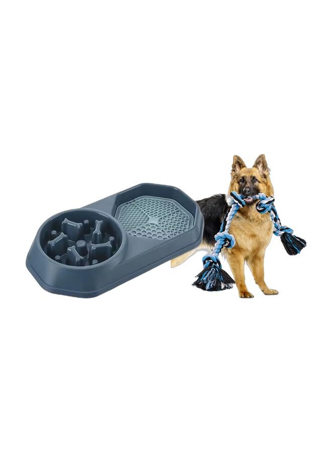 Slow Feeder Dog Cat Bowl 2 in 1 Eco-Friendly Pet Lick Mat Double Slow-eating Basin Bowls (Blue) & Dog Rope Toy, Interactive Dog Dental Chew Toy, Tough Cotton Natural Teeth Cleaning Chew Rope, Dogs Knot Training toy (95x5cm)Bundle - Image 1