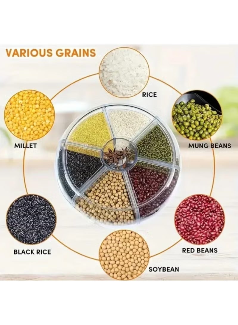 MOSH 1 Set 360-Degree Rotating Grain Storage Box Container, 6-Grid Divided Rice Bucket, Large 20 kg Capacity, Food Grade, Sealed Storage, Transparent Round Kitchen Organizer, Food Grain Cereal Storage Container Dispenser. - Image 2