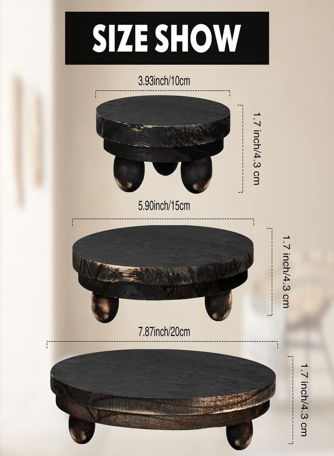 Amyhill 3 Pieces Wood Risers for Decor Wood Pedestal Mini Riser Stand Round Wooden Riser Rustic Farmhouse Riser for Decor Tiered Tray Decor Riser for Home Kitchen (Black, 8/6/4 Inch) - Image 2