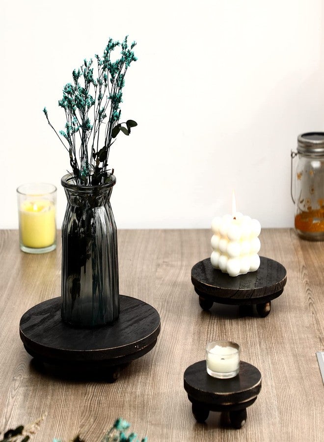 Amyhill 3 Pieces Wood Risers for Decor Wood Pedestal Mini Riser Stand Round Wooden Riser Rustic Farmhouse Riser for Decor Tiered Tray Decor Riser for Home Kitchen (Black, 8/6/4 Inch) - Image 3