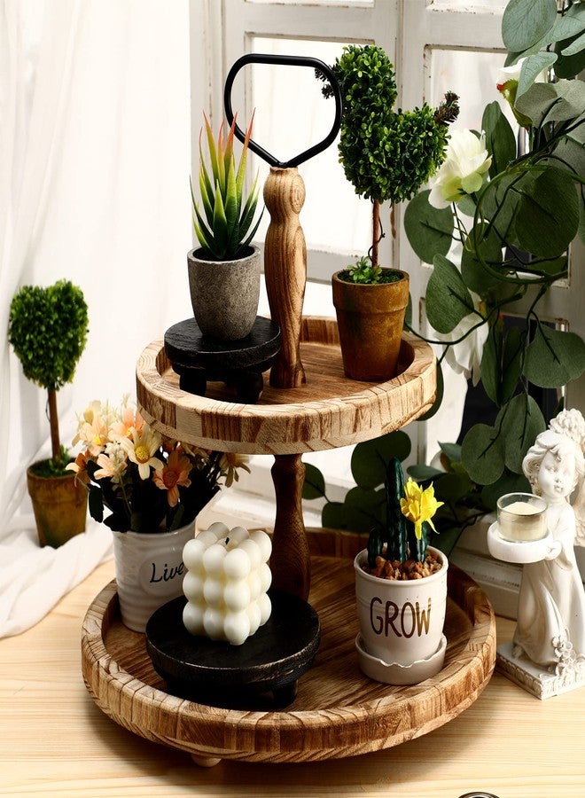 Amyhill 3 Pieces Wood Risers for Decor Wood Pedestal Mini Riser Stand Round Wooden Riser Rustic Farmhouse Riser for Decor Tiered Tray Decor Riser for Home Kitchen (Black, 8/6/4 Inch) - Image 5