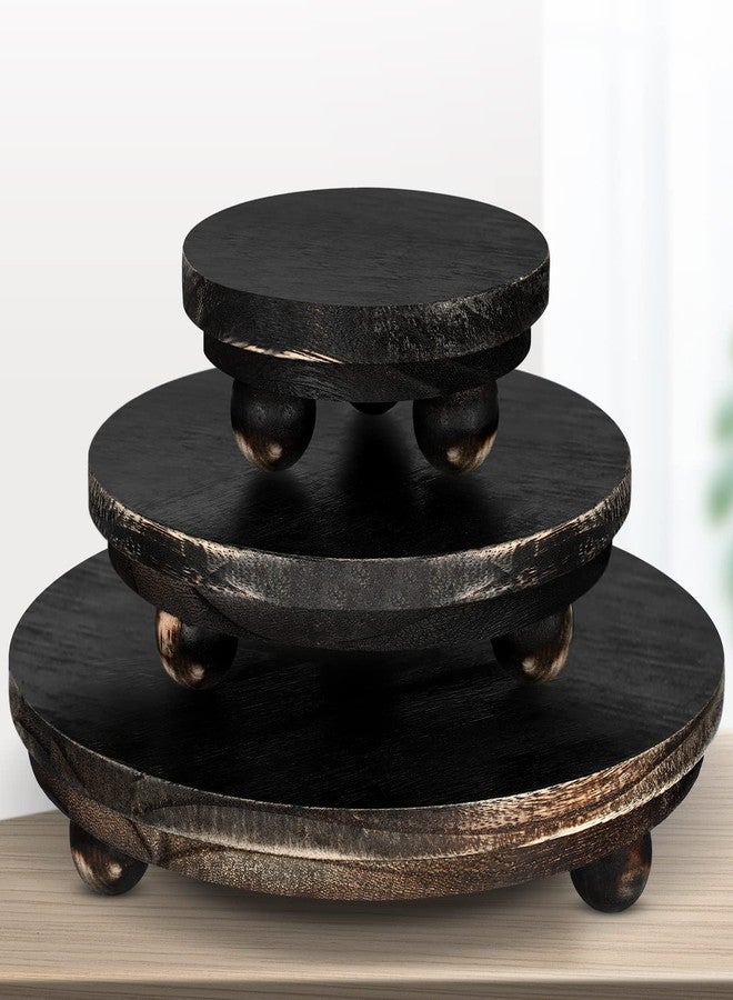 Amyhill 3 Pieces Wood Risers for Decor Wood Pedestal Mini Riser Stand Round Wooden Riser Rustic Farmhouse Riser for Decor Tiered Tray Decor Riser for Home Kitchen (Black, 8/6/4 Inch) - Image 1