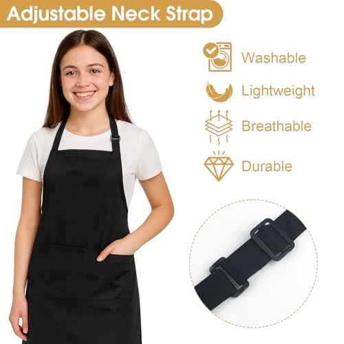 Okxiri 3 Pack Black Aprons for Women with Pockets, Adjustable Water Resistant Cooking Apron Unisex Bib for Chef Men and Women - Image 3